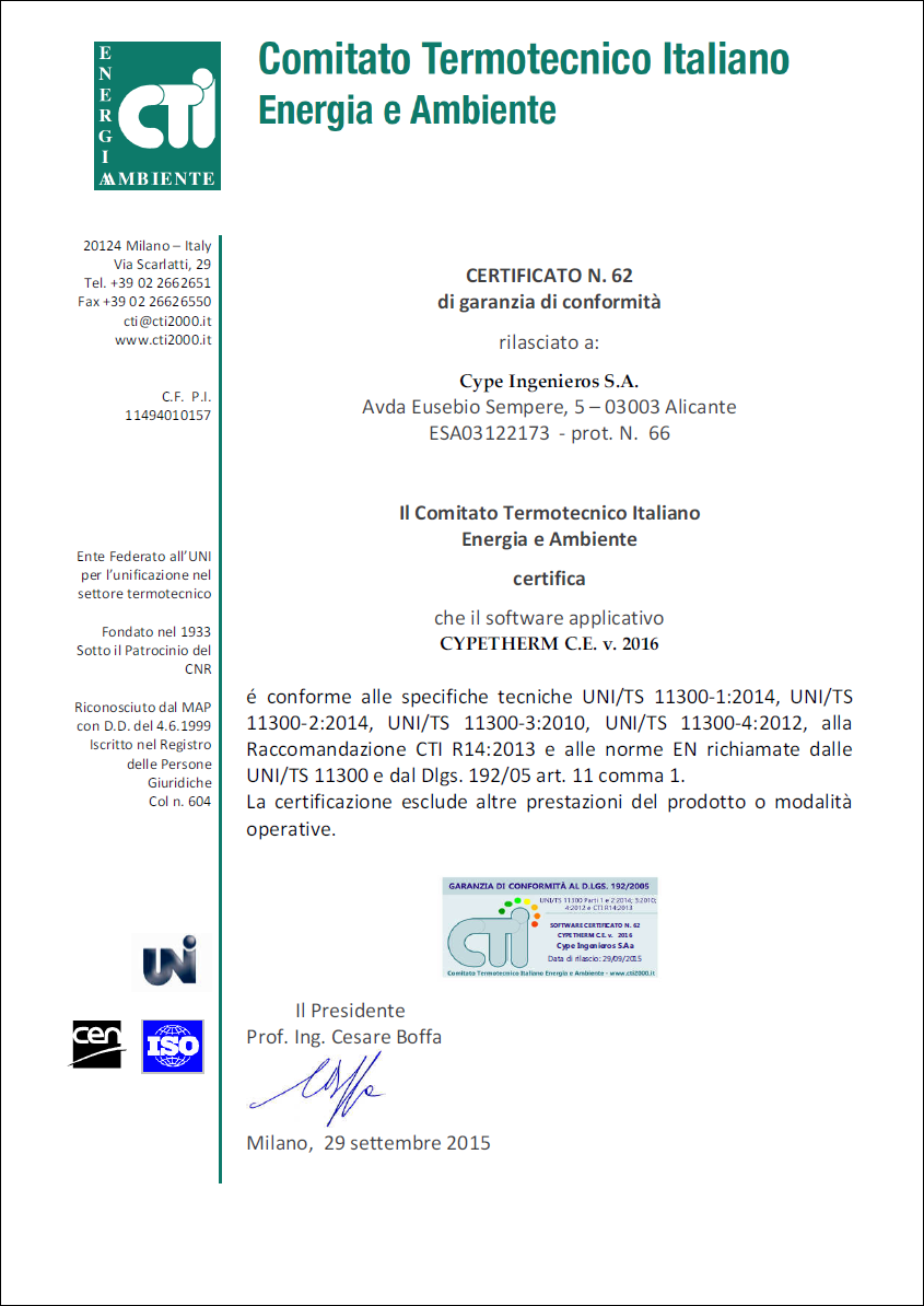 CYPETHERM C.E. Certificato di garanzia di conformità